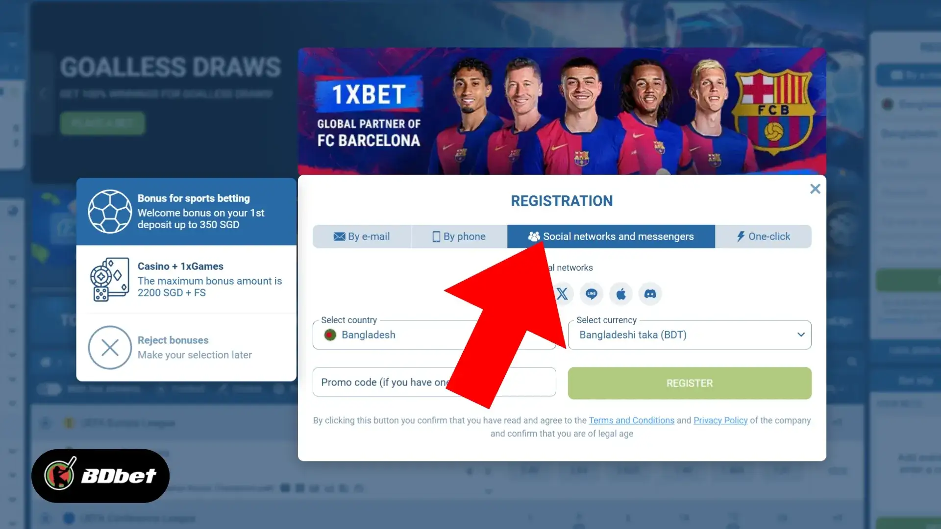 Click on ‘Registration’ and choose the ‘via Social Networks’ method.