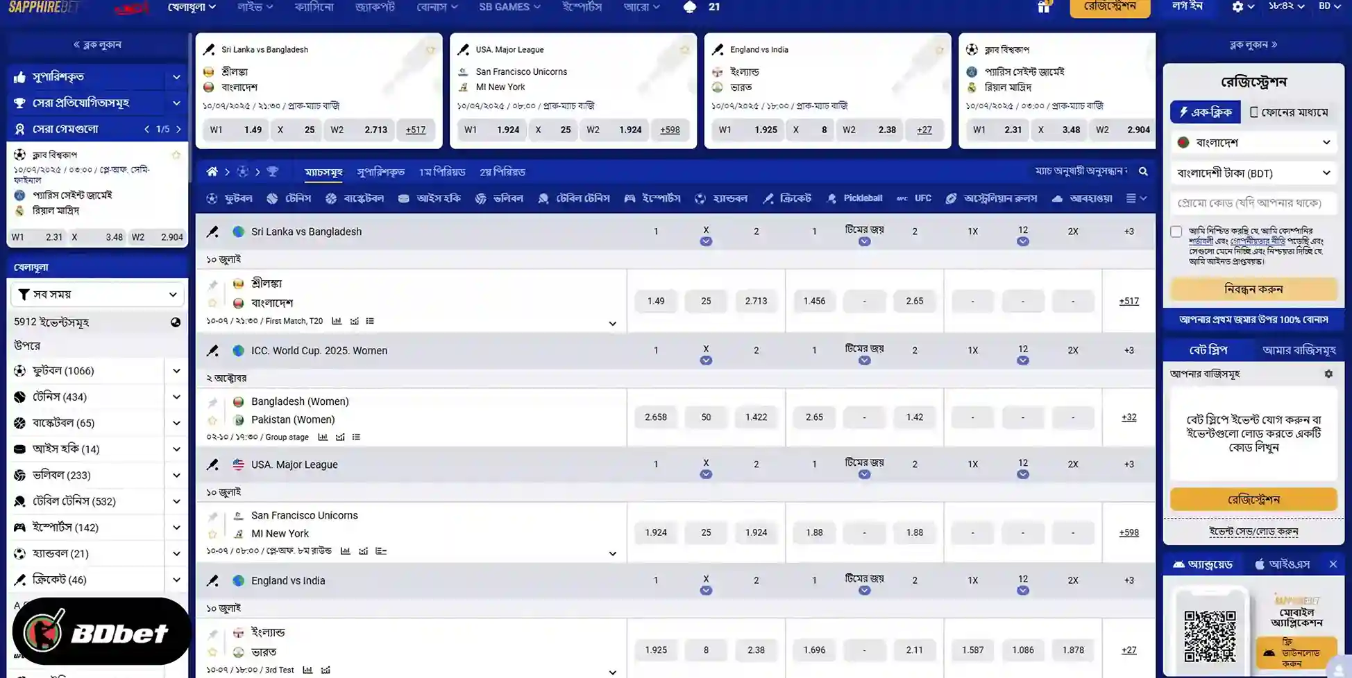 Sapphirebet-এ ক্রীড়া বাজি