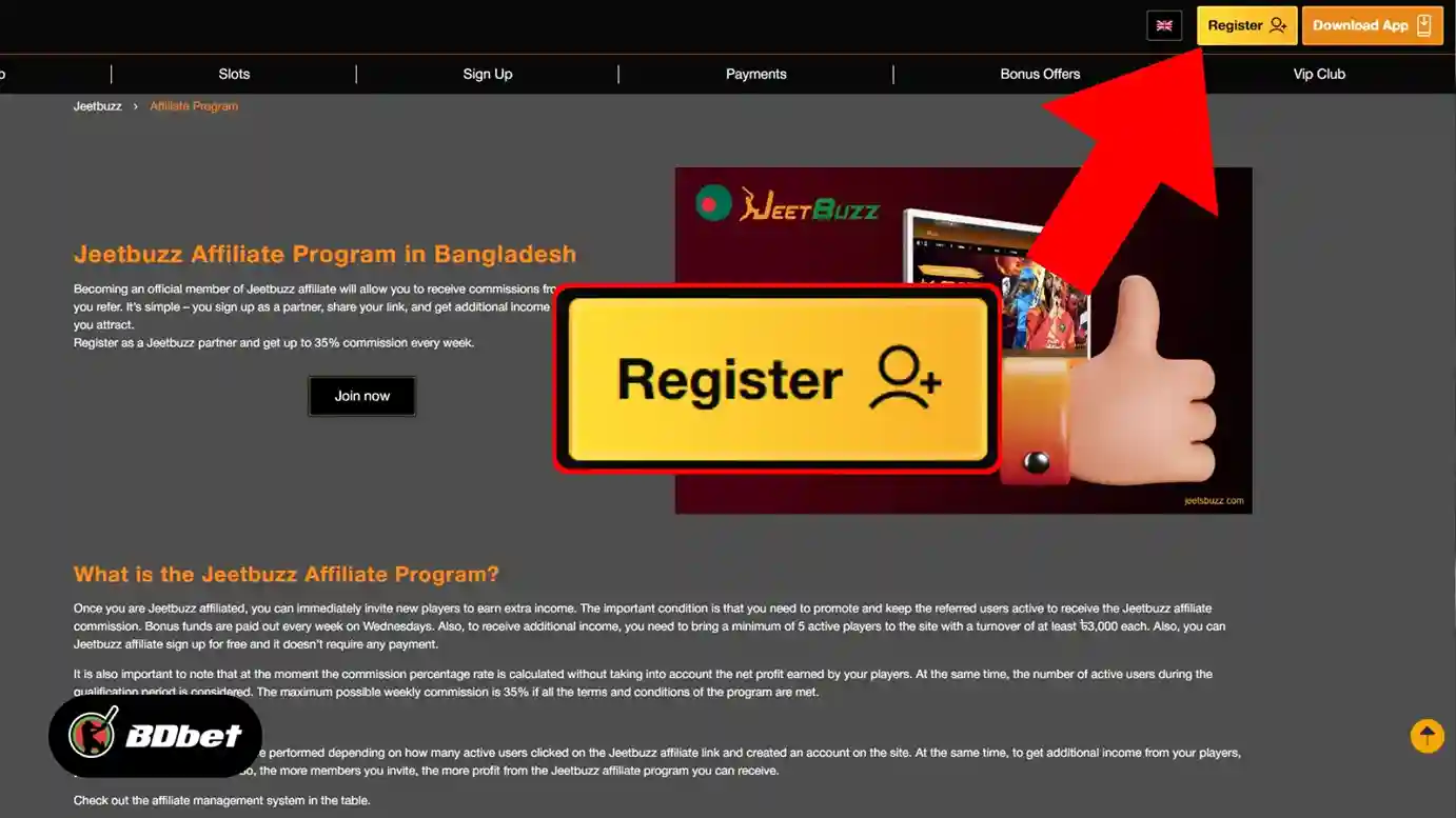 Visit the JeetBuzz Affiliate Sign Up Page:
