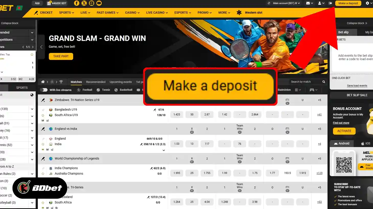 Next, go to your profile and click on ‘Deposit’.