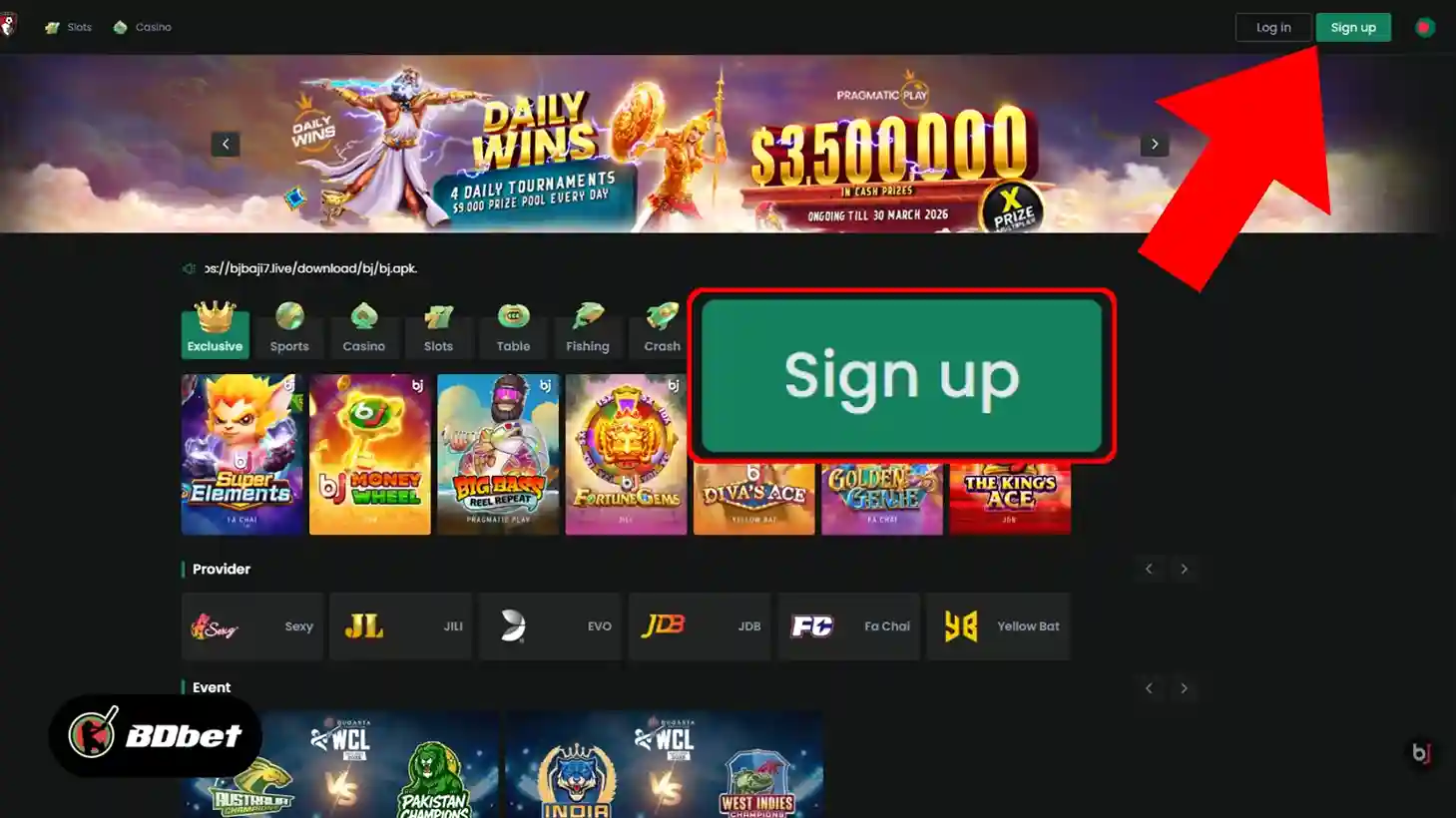 Step 2: Click on the “Sign Up” Button