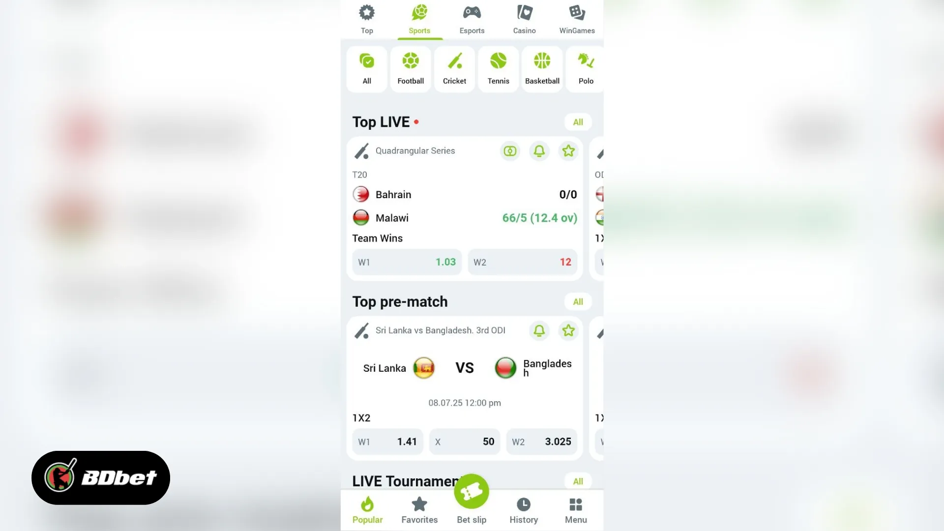 Sports Betting in the WinWin Mobile Application